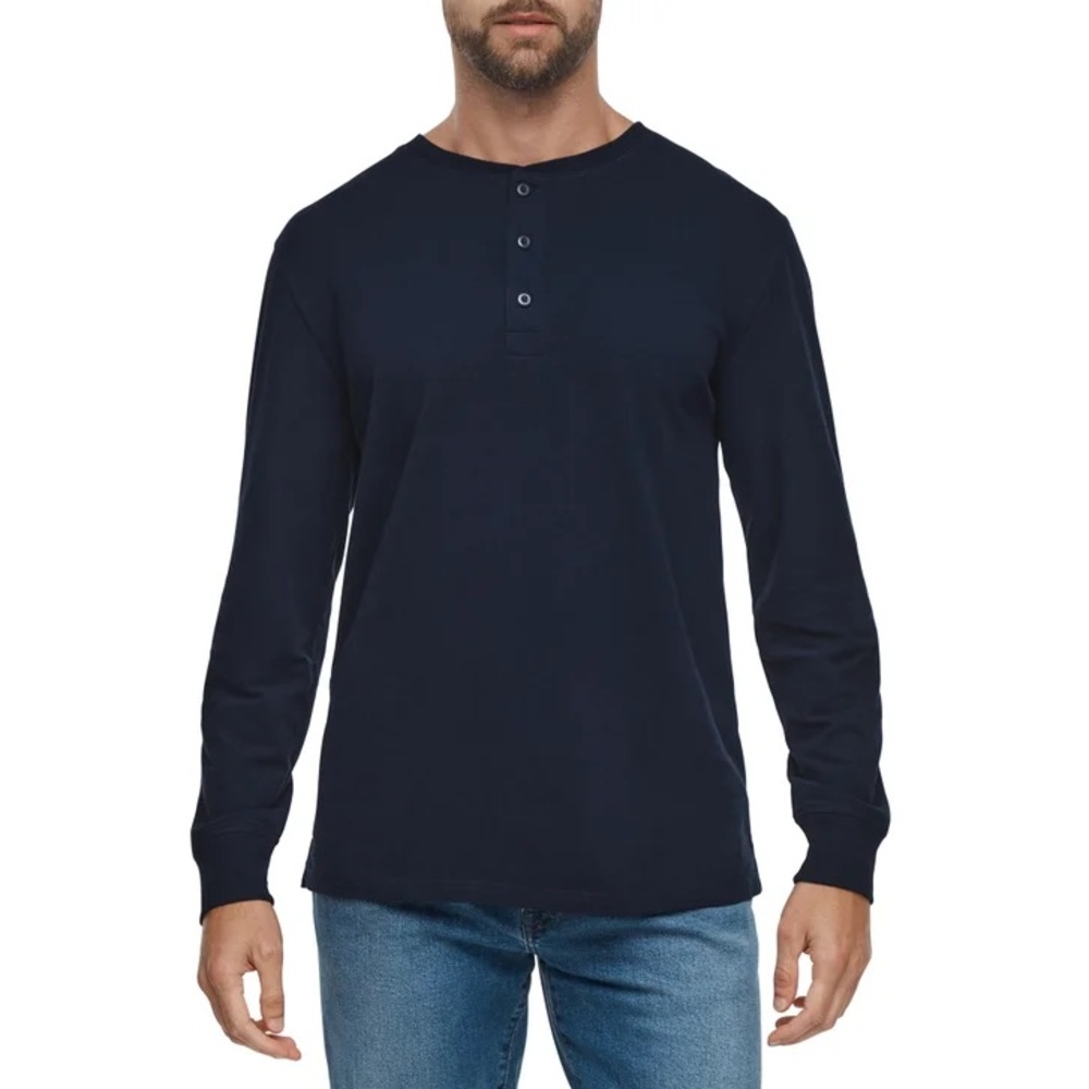 GAP Mens Navy Long Sleeve Henley Shirt L NWOT Soft Stretch Minimalist Essential